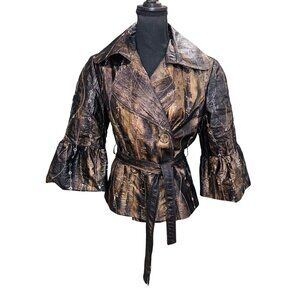 IQ Paris Womens 12 Metallic Bronze Bell Slv Peplum Taffeta Belted Jacket Formal